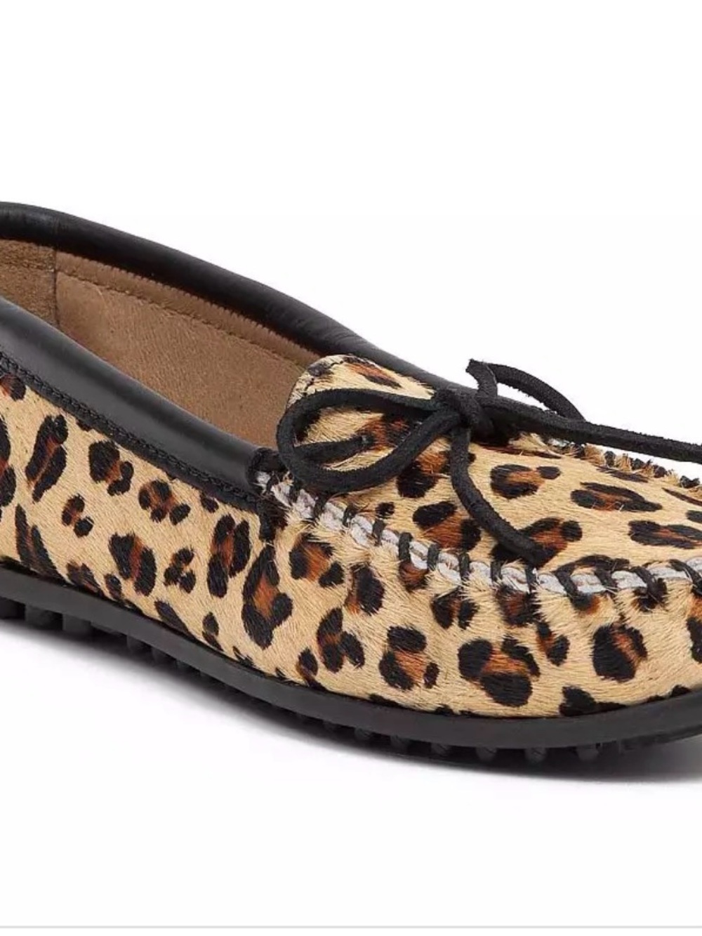 Minnetonka Leopard Print Moccasins with Black Trim